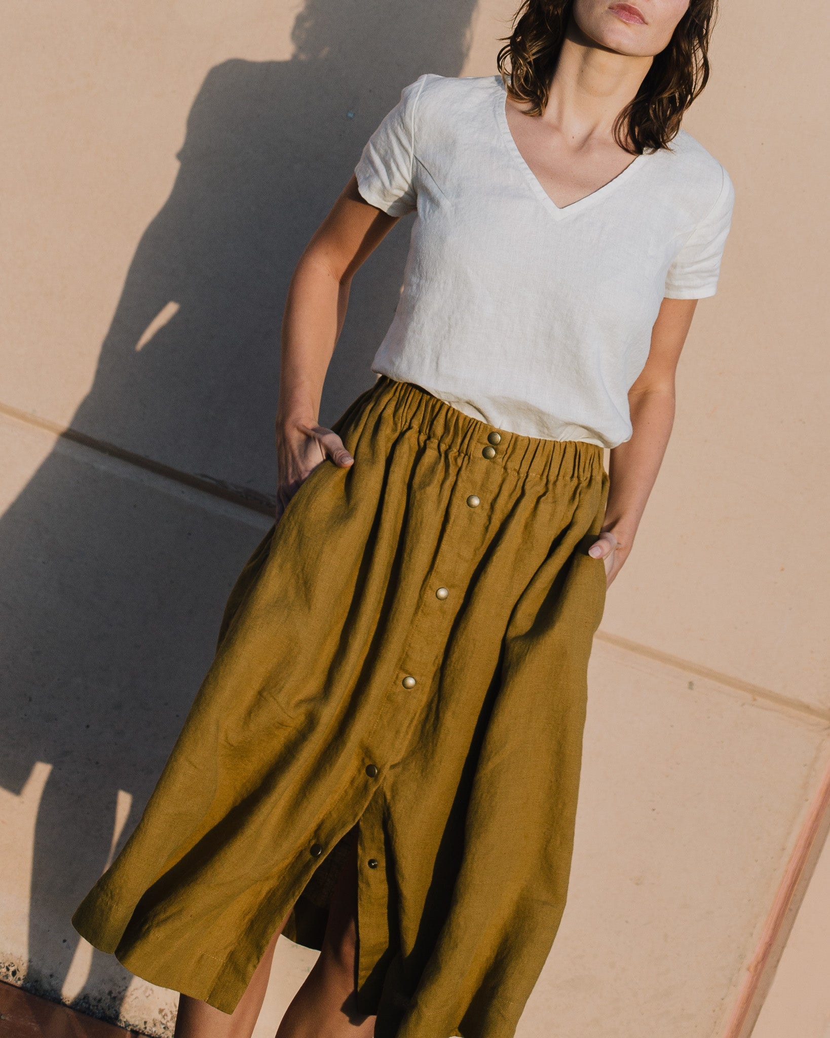 MARSEILLE linen front snap skirt - notperfectlinen