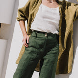 R: SARAH fit and flare linen pants (Color: Deepest Black; Size: S)