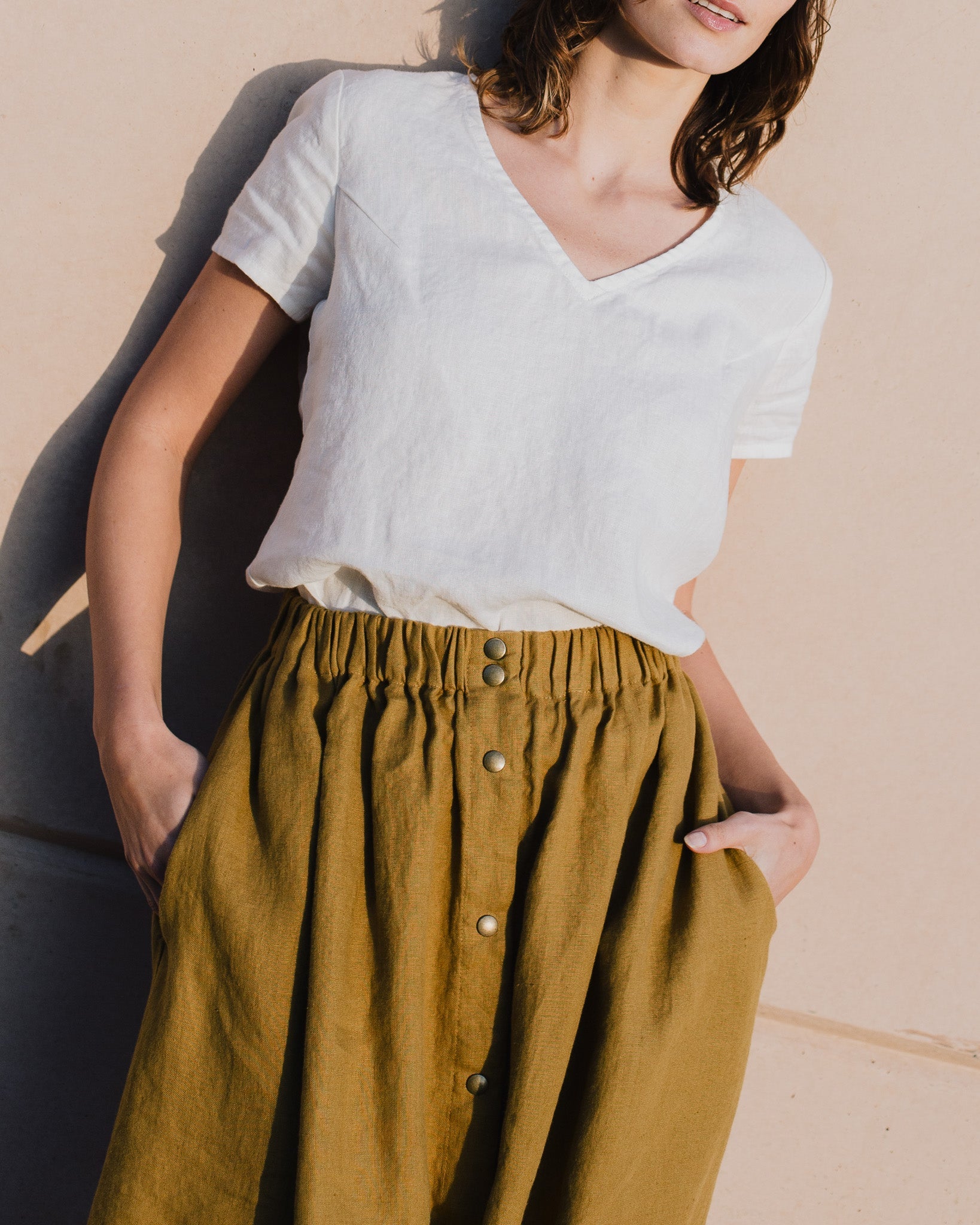 MARSEILLE linen front snap skirt - notperfectlinen