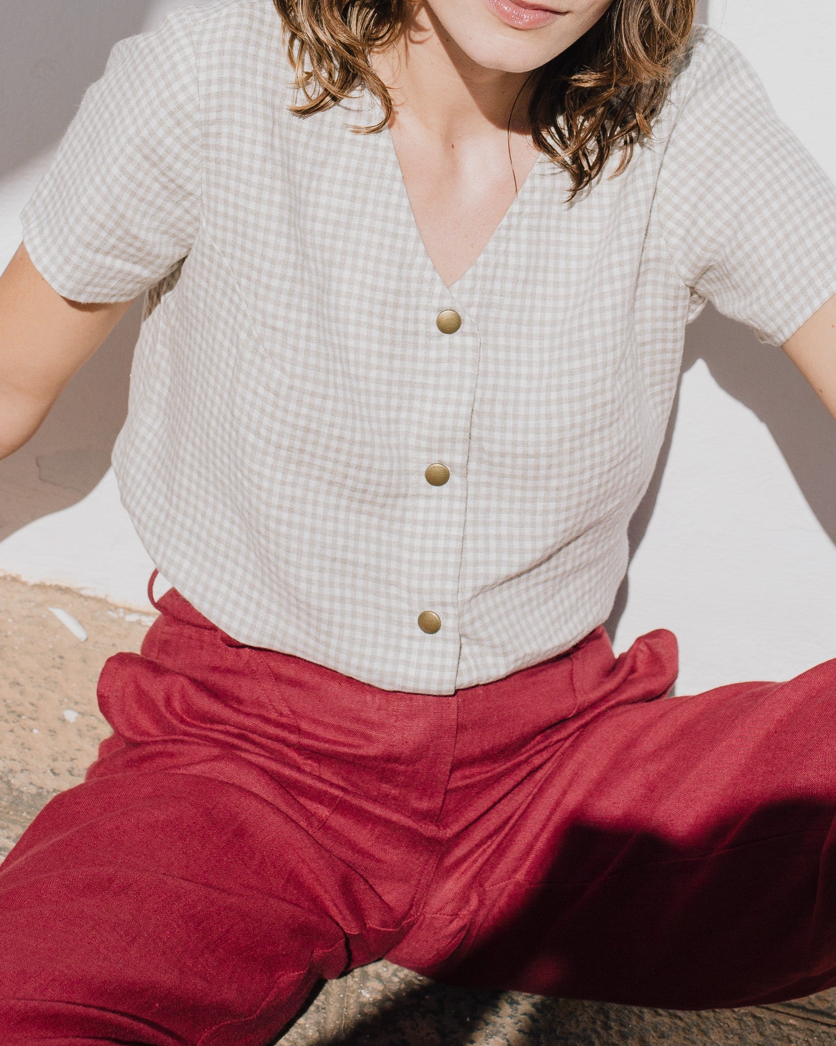 GETTY front snaps linen top - notperfectlinen