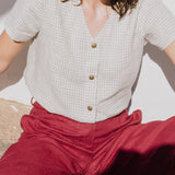 R: GETTY front snaps linen top (Size: S; Color: Swedish Blue)