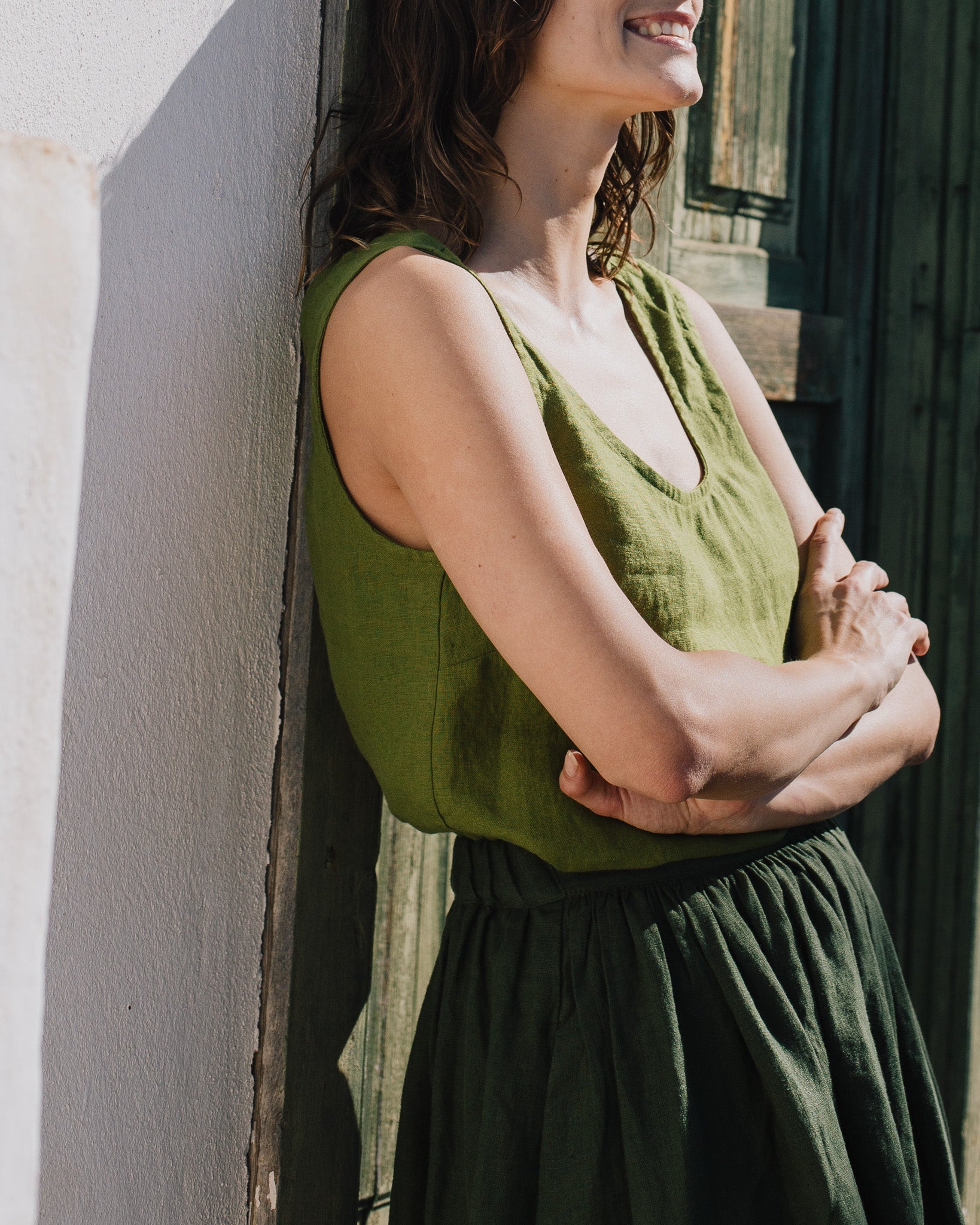 1950s CITY flat front linen skirt - notperfectlinen