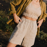R: MAIN casual linen shorts (Size: XS; Color: Loden Green)