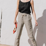 R: ATHENS drawstring linen pants (Color: Admiral Blue; Size: XS)