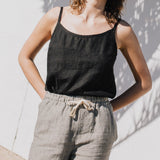 R: ATHENS drawstring linen pants (Color: Admiral Blue; Size: XS)
