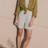 R: MAIN casual linen shorts (Size: XS; Color: Loden Green)