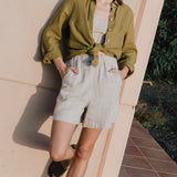 R: MAIN casual linen shorts (Size: XS; Color: Loden Green)