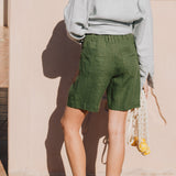 MORCOTE high-waisted linen shorts