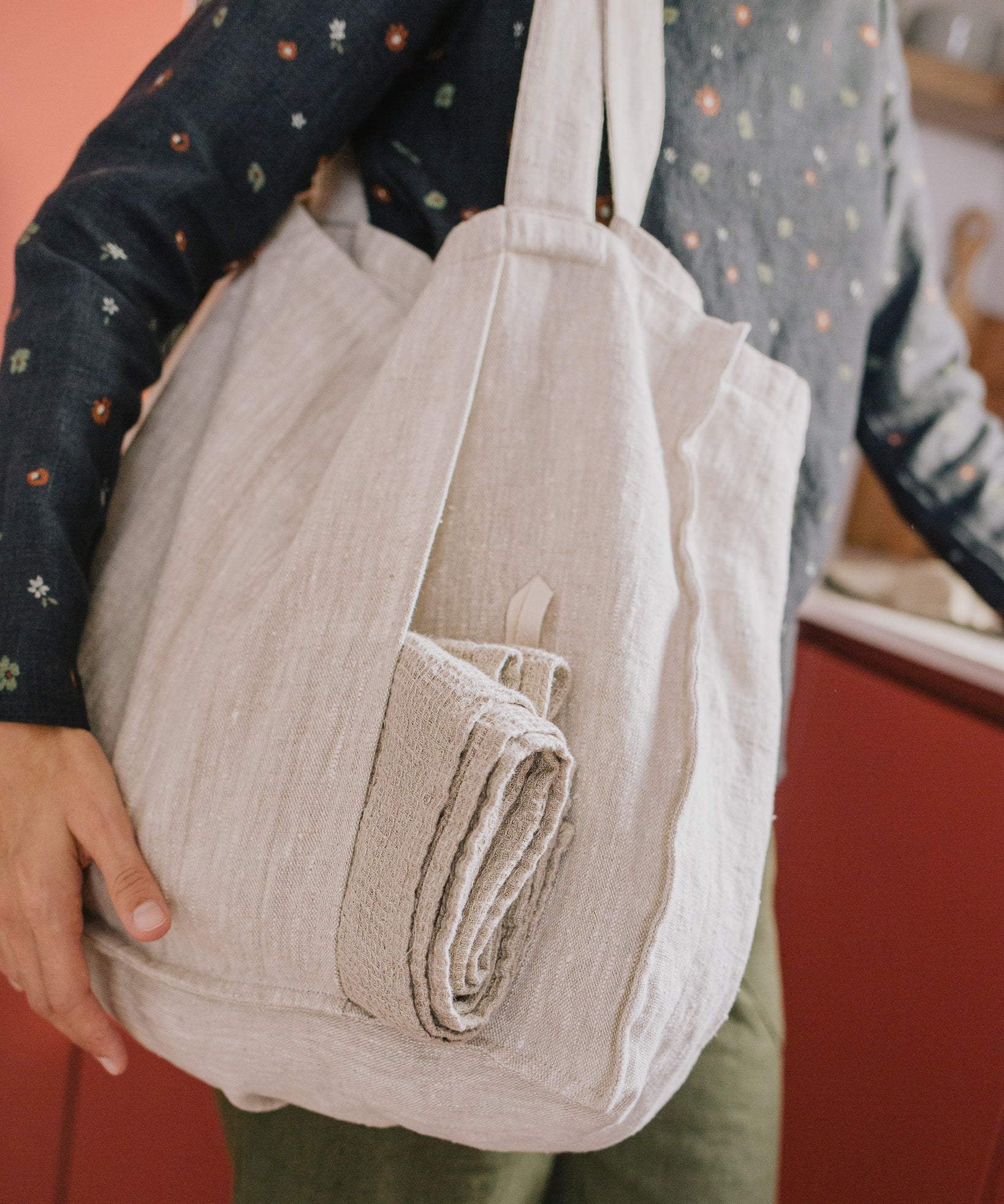 Linen Yoga Tote Bag (in Heavy Beige) - notperfectlinen