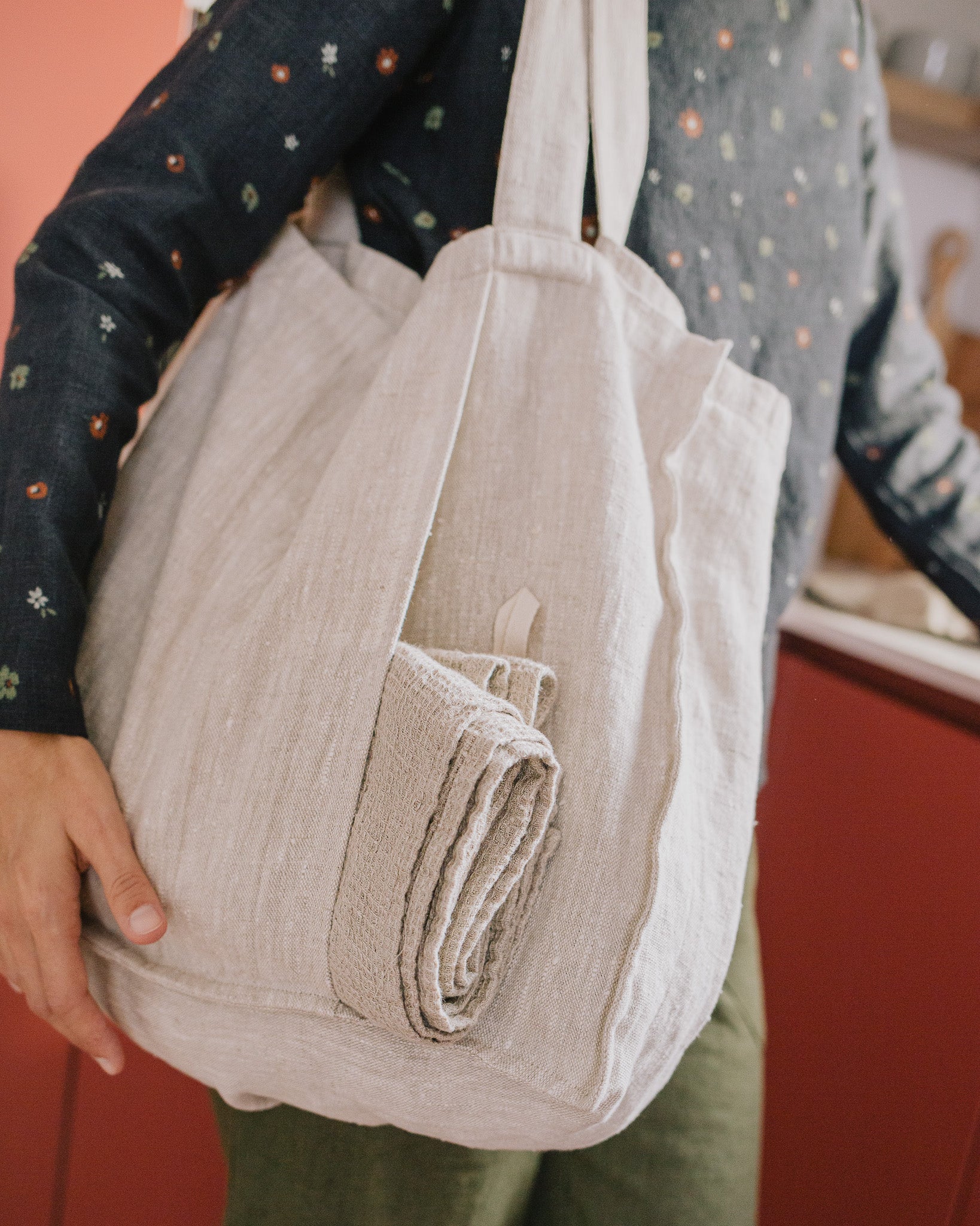 Linen Yoga Tote Bag (in Heavy Beige) - notperfectlinen