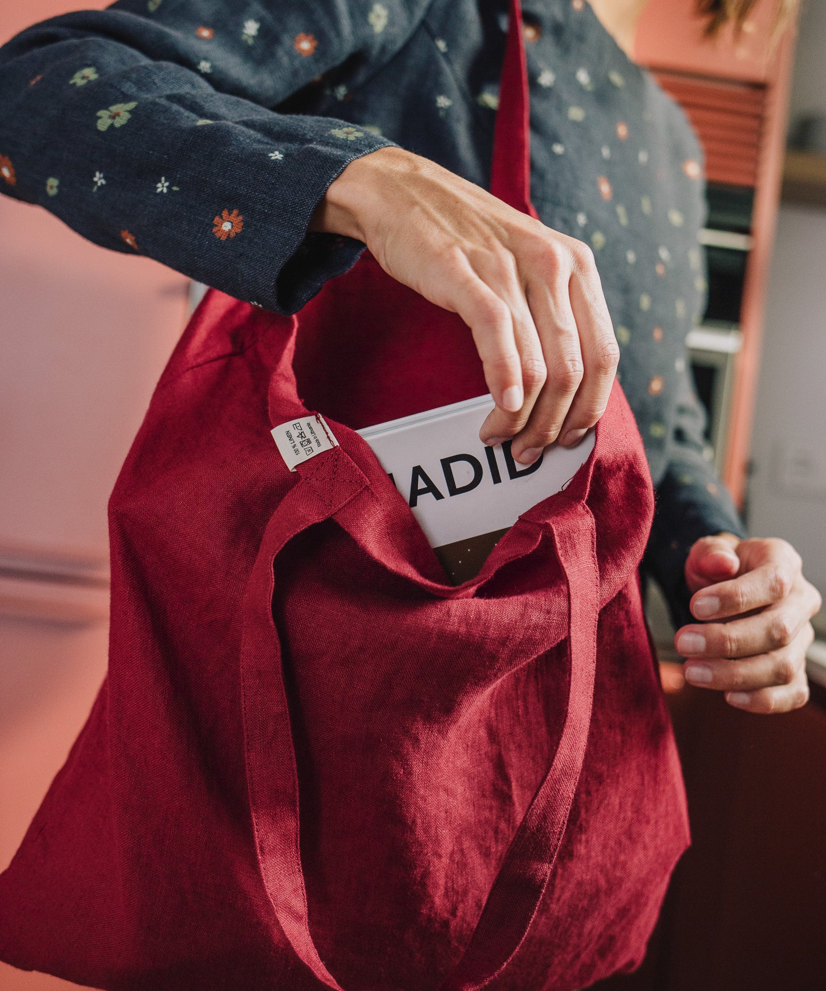 Book Lover's Linen Tote Bag / Gift Bag (in Red Wine) - notperfectlinen