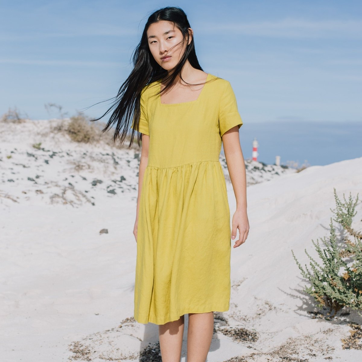 Midi ODESA gathered linen dress - notPERFECTLINEN