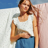 R: RUSE cropped linen top (Size: M; Color: Dark-Grey-Blue)