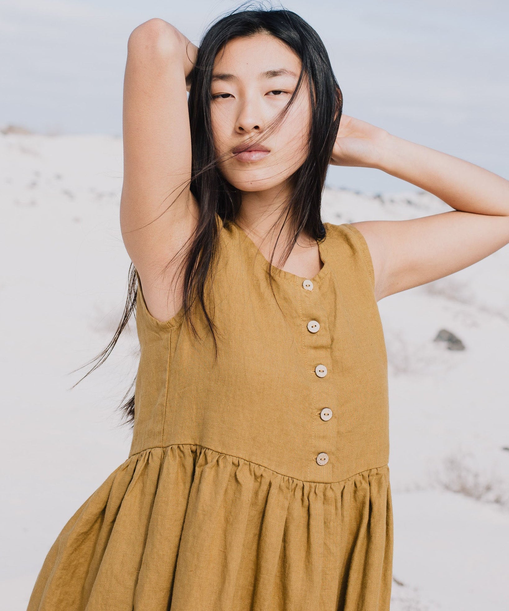 Sleeveless midi MAMA linen dress - notPERFECTLINEN