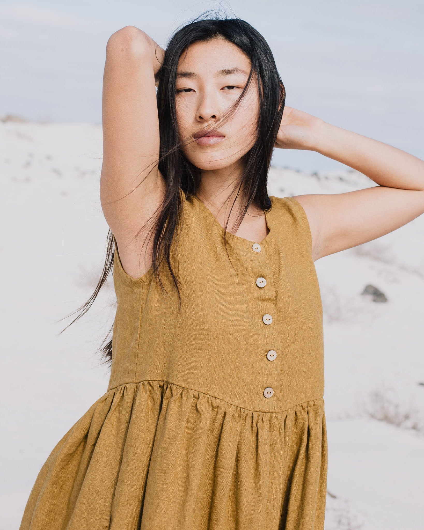 Sleeveless midi MAMA linen dress - notPERFECTLINEN