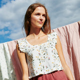 R: RUSE cropped linen top (Size: M; Color: Dark-Grey-Blue)