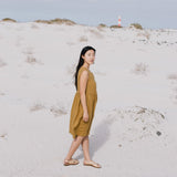 CU: Customized Sleeveless midi MAMA linen dress (Size: M/L; Color: Natural/Grey Stripes)