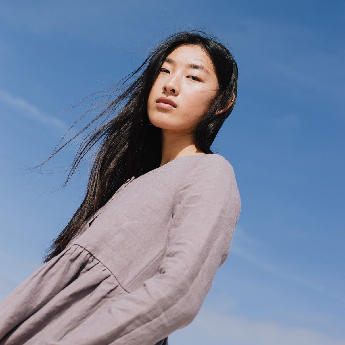 Long sleeve midi MAMA linen dress - notperfectlinen