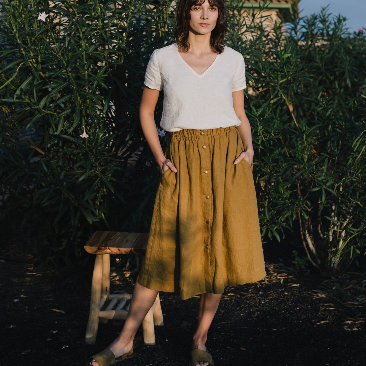 MARSEILLE linen front snap skirt - notPERFECTLINEN