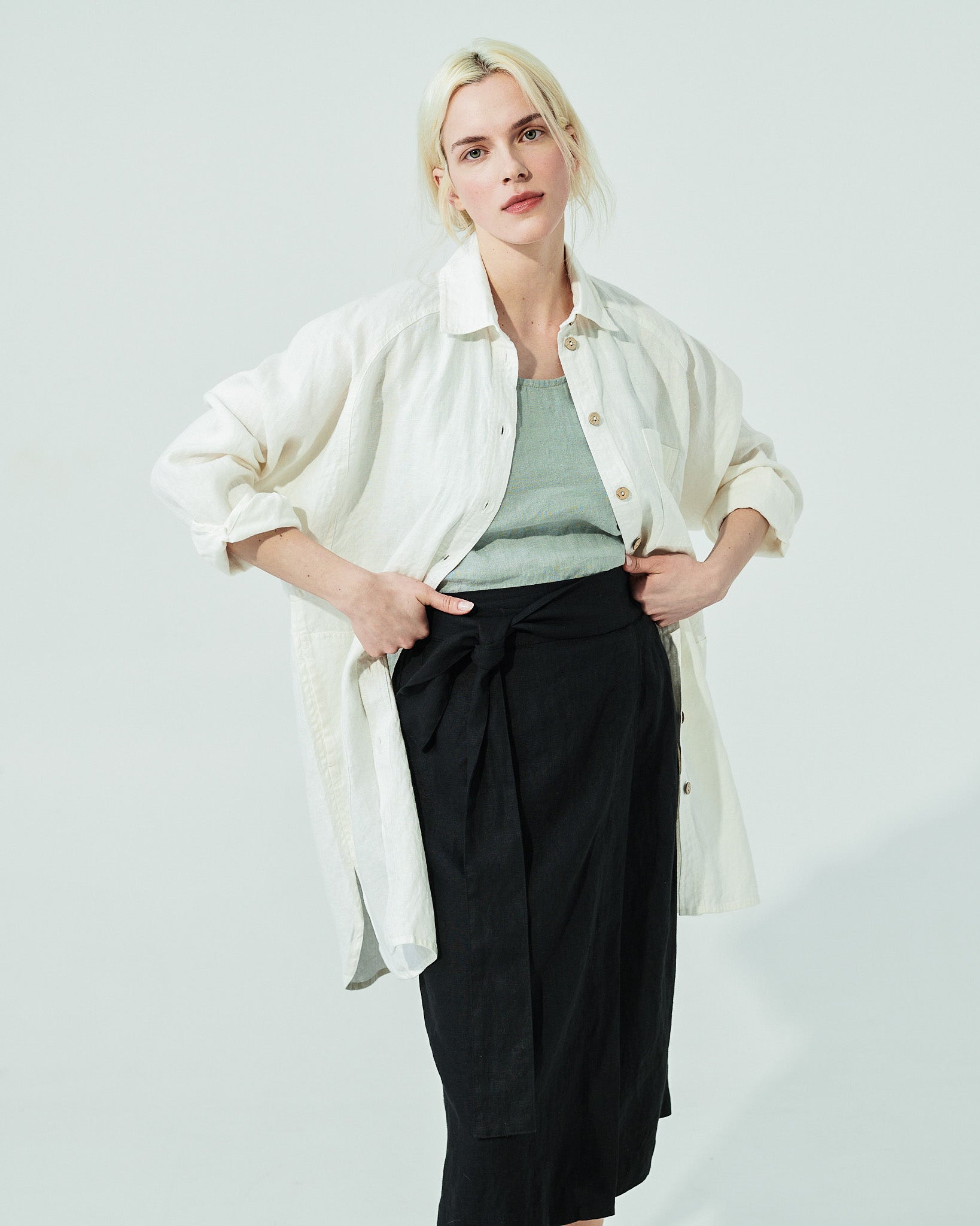 MARFA faux-wrap linen skirt (SS24) - notPERFECTLINEN