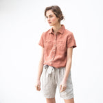 R: ANTIBES pleated linen shorts (Size: XS; Color: Chocolate) - notperfectlinen