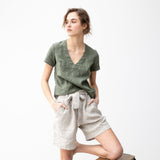 R: ANTIBES pleated linen shorts (Size: XS; Color: Emerald Green)