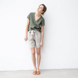 R: ANTIBES pleated linen shorts (Size: XS; Color: Emerald Green)