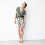 R: ANTIBES pleated linen shorts (Size: XS; Color: Chocolate) - notperfectlinen