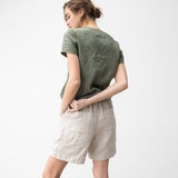 R: ANTIBES pleated linen shorts (Size: XS; Color: Emerald Green)