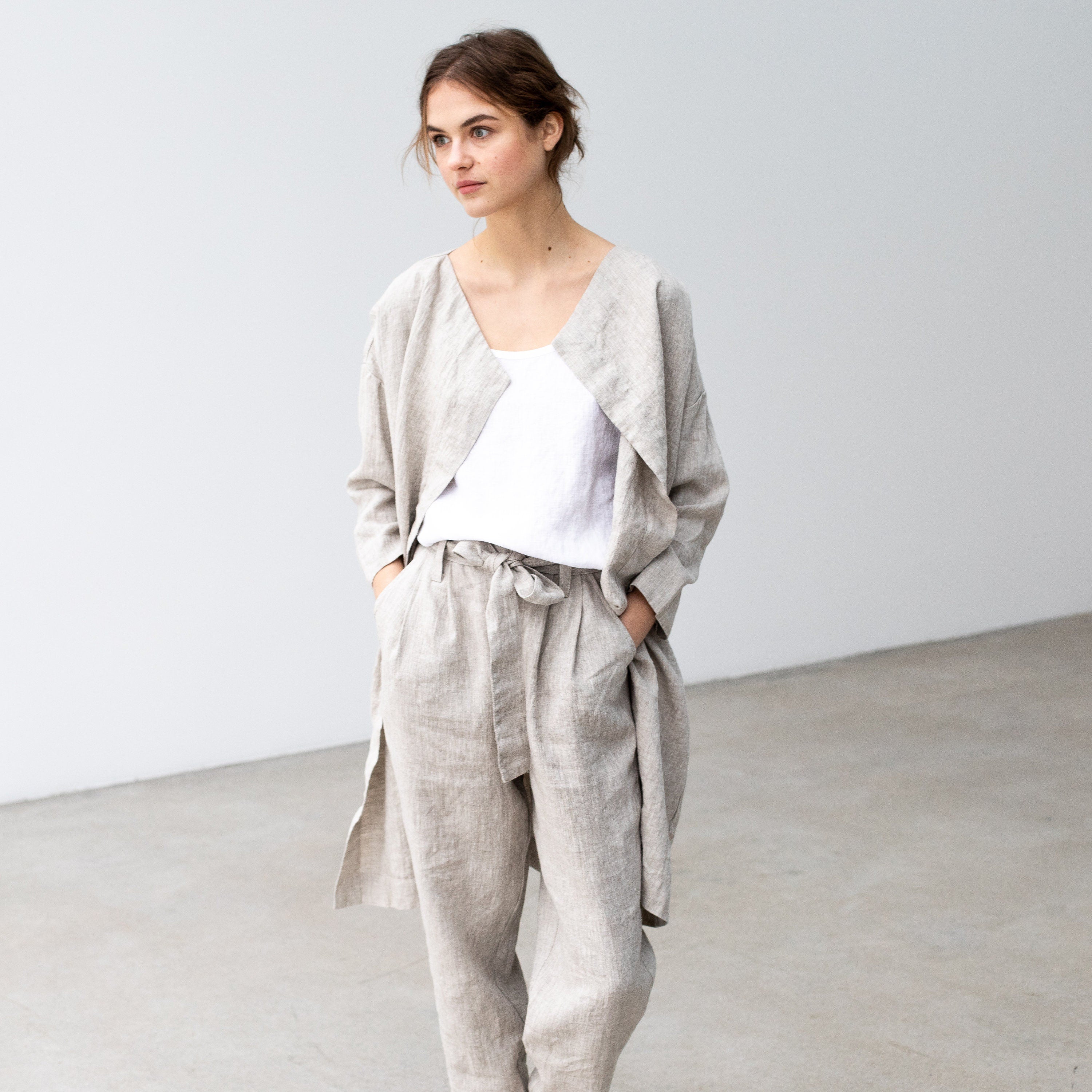 R: BOYFRIEND loose pleated linen pants (Size: XS; Color: Magenta) - notperfectlinen