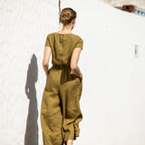 CU: Customized Maxi BARCELONA linen jumpsuit (Size: XS; Color: Amber Yellow)