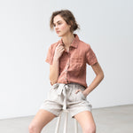 R: ANTIBES pleated linen shorts (Size: XS; Color: Chocolate) - notperfectlinen