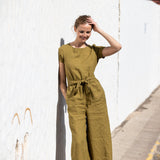 CU: Customized Maxi BARCELONA linen jumpsuit (Size: XS; Color: Amber Yellow)