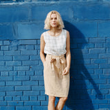 REGINA pleated - front linen skirt (Gingham Collection) - notPERFECTLINEN