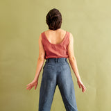 R: DAMME high-waisted pleated front linen pants (Size: XS; Color: Creamy Brown)