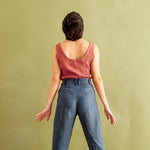 R: DAMME high-waisted pleated front linen pants (Size: XS; Color: Charcoal Blue) - notperfectlinen