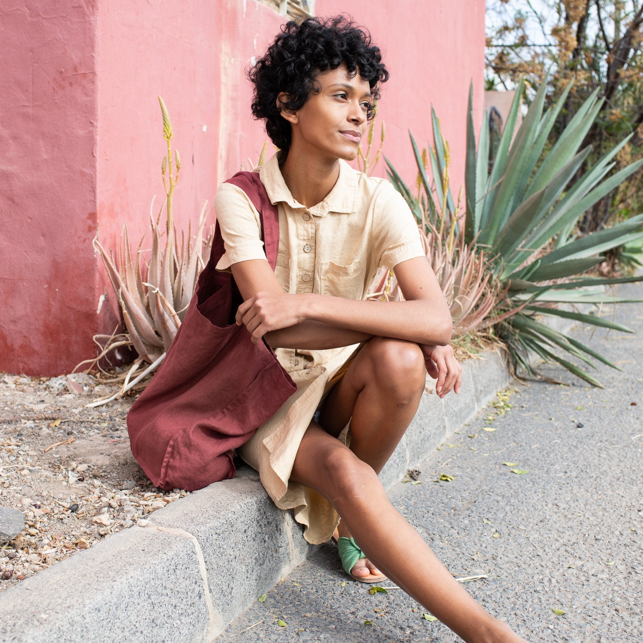 WANAKA button down linen shirt-dress (Gingham Collection) - notPERFECTLINEN