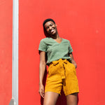 R: ANTIBES pleated linen shorts (Size: XS; Color: Chocolate) - notperfectlinen