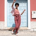 R: BOYFRIEND loose pleated linen pants (Size: XS; Color: Magenta) - notperfectlinen