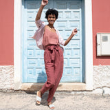 R: BOYFRIEND loose pleated linen pants (Size: XS; Color: Magenta) - notperfectlinen