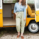 CU: Customized BOYFRIEND loose pleated linen pants (Size: S; Color: Marsala)
