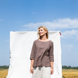 R: JANUARY loose linen top (Size: M; Color: Light Blue Stripes)