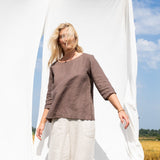 R: JANUARY loose linen top (Size: M; Color: Light Blue Stripes)