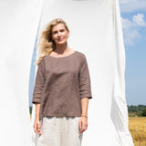 R: JANUARY loose linen top (Size: M; Color: Light Blue Stripes)