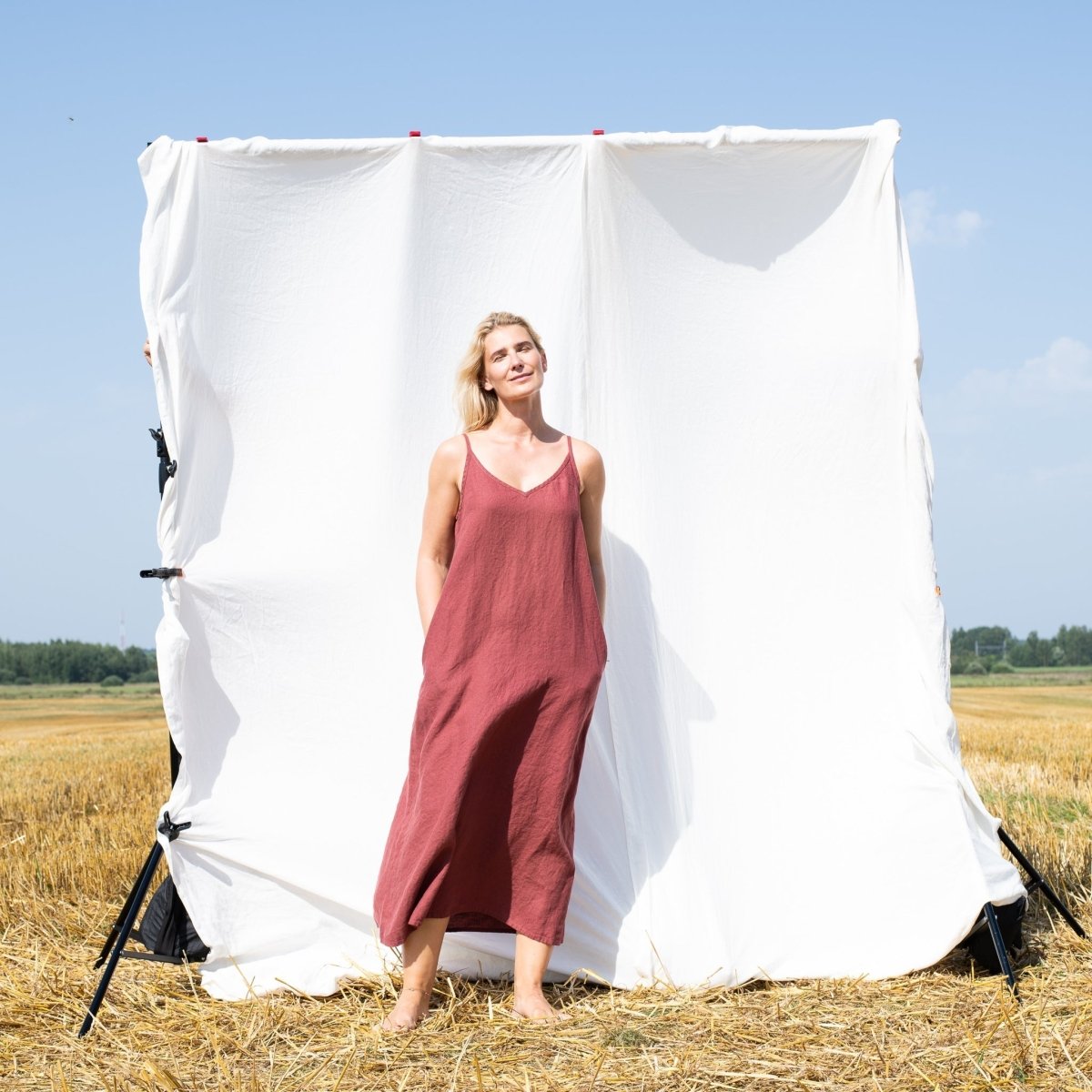 v neck maxi linen slip dress COS ATELIER + The V-Neck My workshop in Ho Chi Minh Linen V Neck Dress