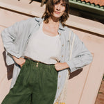 R: MORCOTE high-waisted linen SHORTS (Size: S; Color: Lime/White Gingham) - notperfectlinen