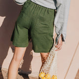 R: MORCOTE high-waisted linen SHORTS (Size: S; Color: Lime/White Gingham) - notperfectlinen