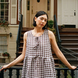 R: EDAM bow tie sleeveless linen dress (Size: S; Color: Red Wine)