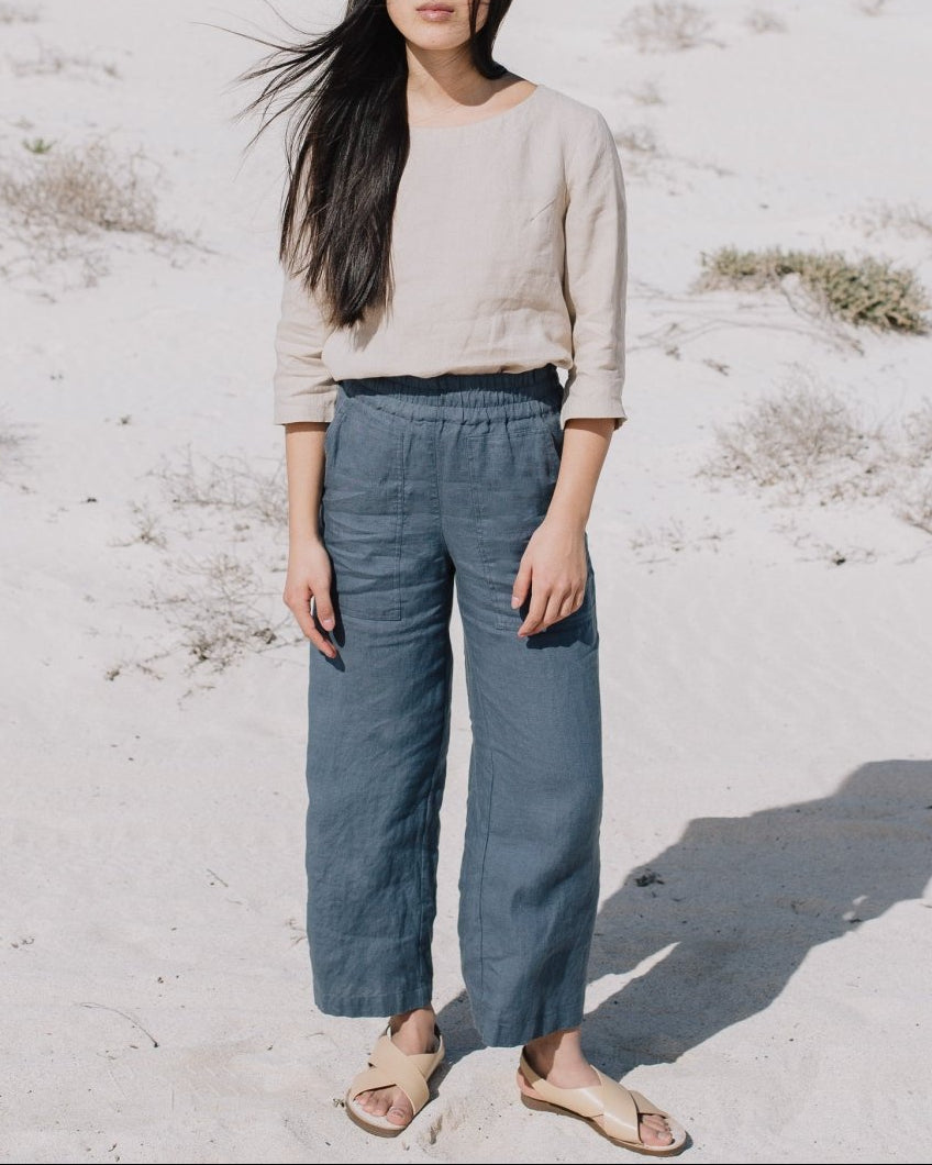 PUGLIA straight cut cropped linen pants - notperfectlinen