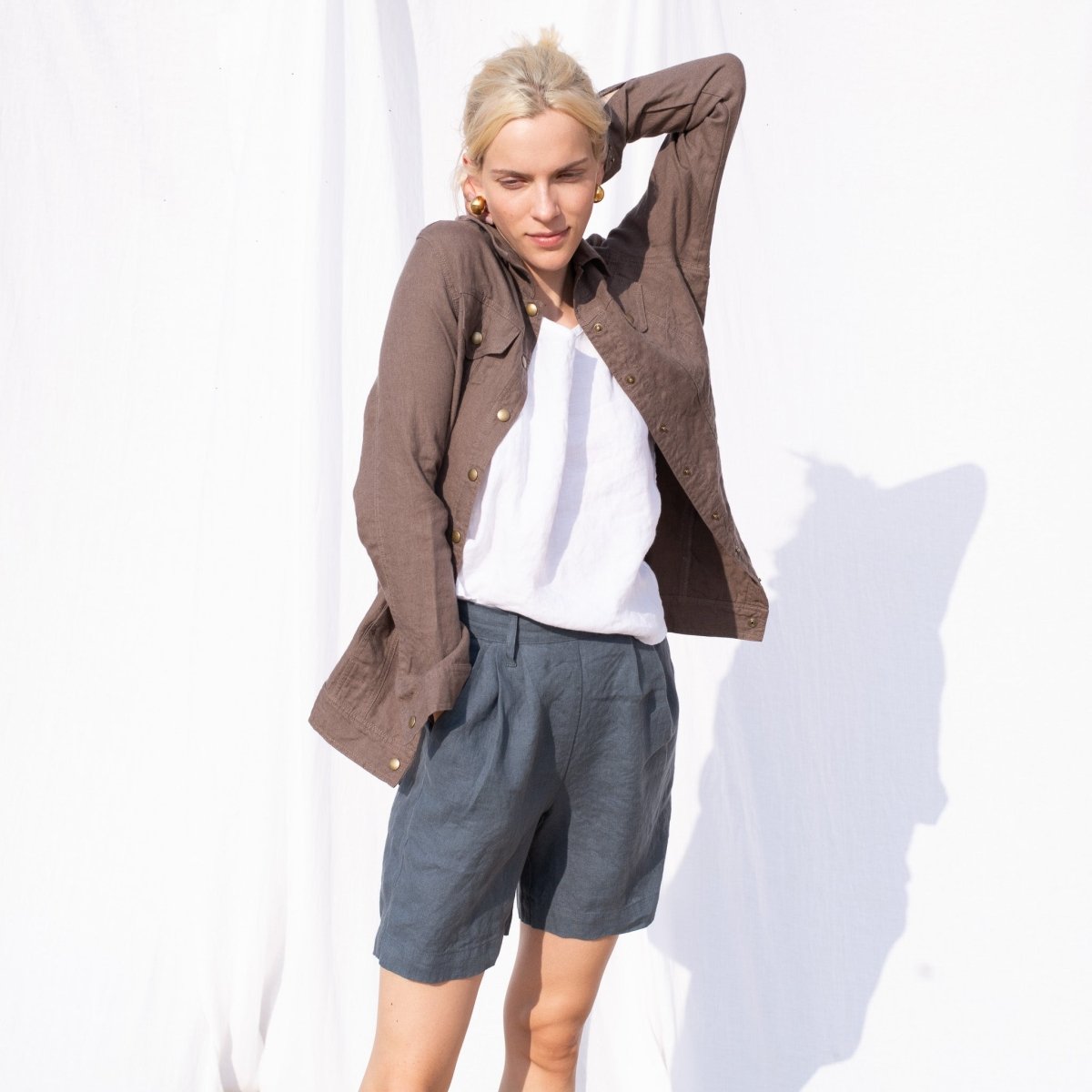 R: ANTIBES pleated linen shorts (Size: S; Color: Dark-Grey-Blue) - notPERFECTLINEN